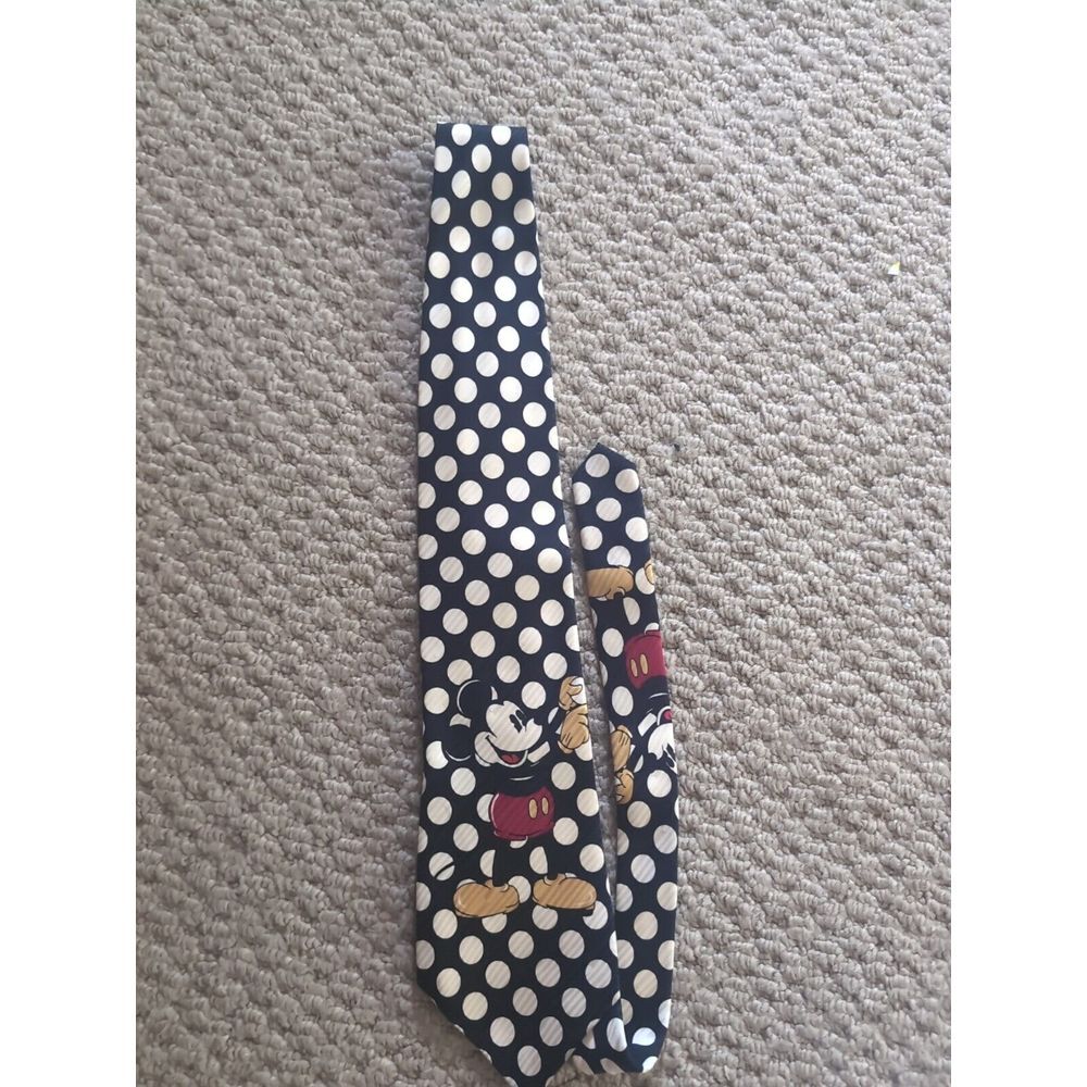 Disney Mickey & Co Atlas Design Polka Dot Mickey Mouse Silk Mens Neck Tie Italy‎